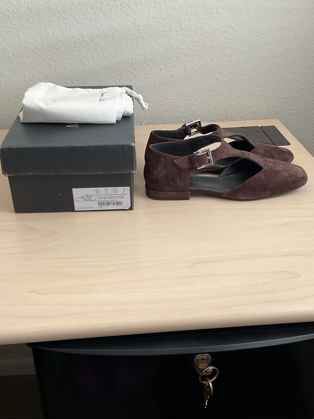Massimo Dutti Brown Suede Mary Jane Flats with Buckle